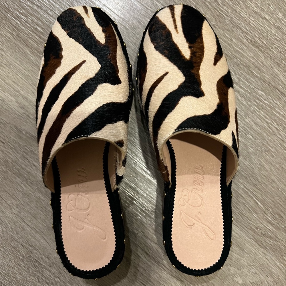 J Crew Dakota clogs with calf hair. NWT